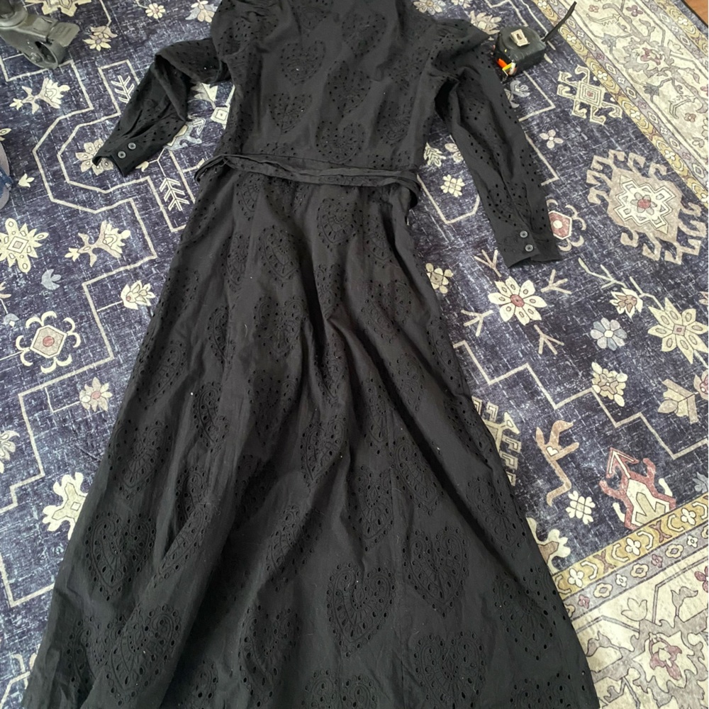 Boden Black Eyelet Button-Front Midi Dress - Picture 9 of 14